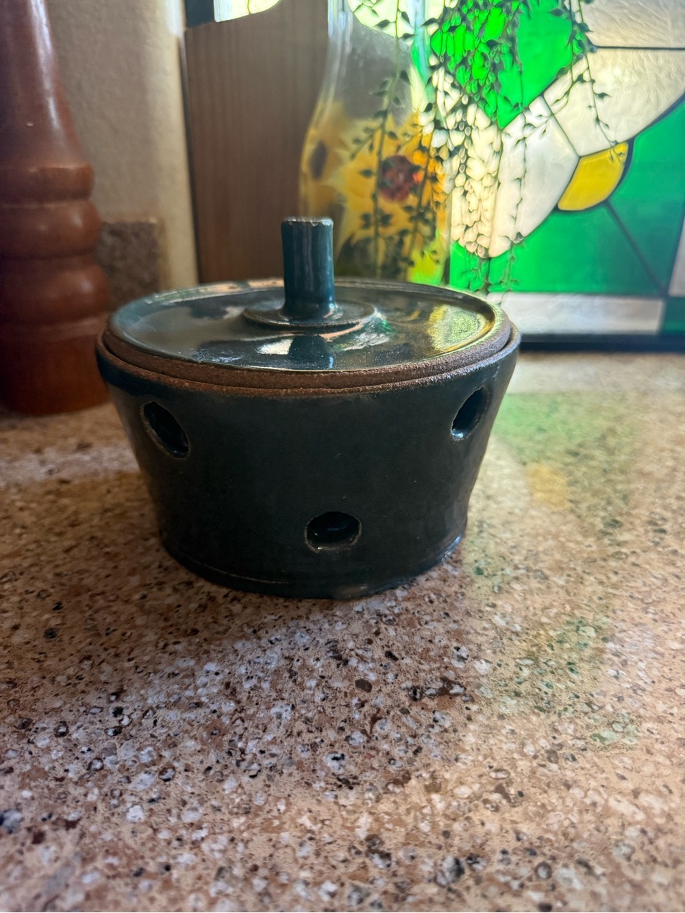 Handmade Studio Pottery Garlic Keeper – Signed “Michaela”